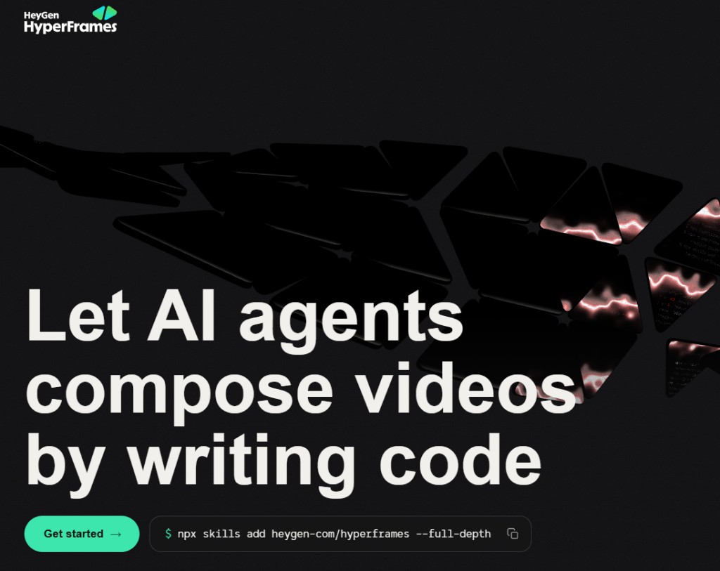 HyperFrames 官网首屏:Let AI agents compose videos by writing code